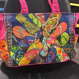 Bright Pink Multicolor Canvas Tote